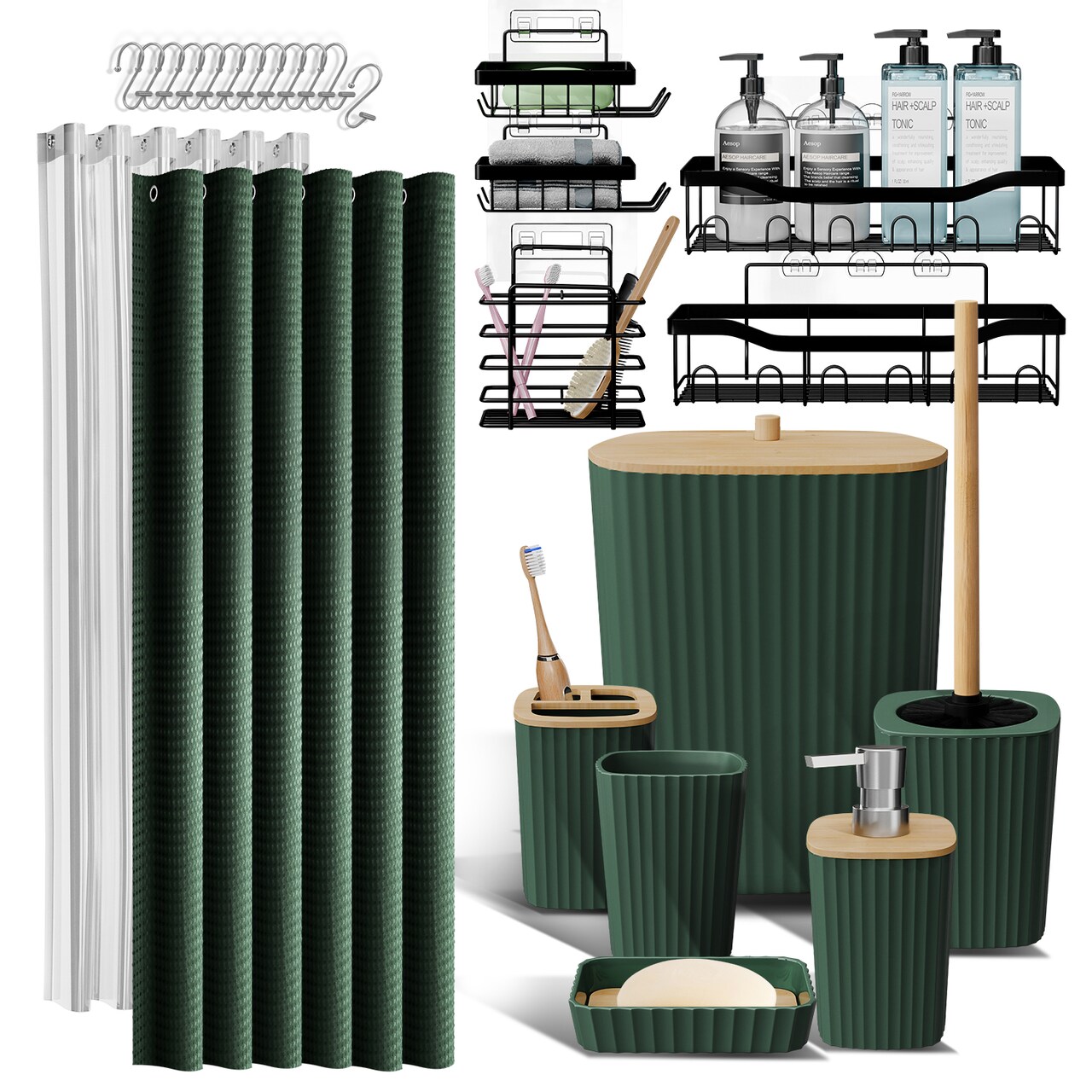 Clara Clark Shower Caddy & Bathroom Accessories Set with Bath Rugs